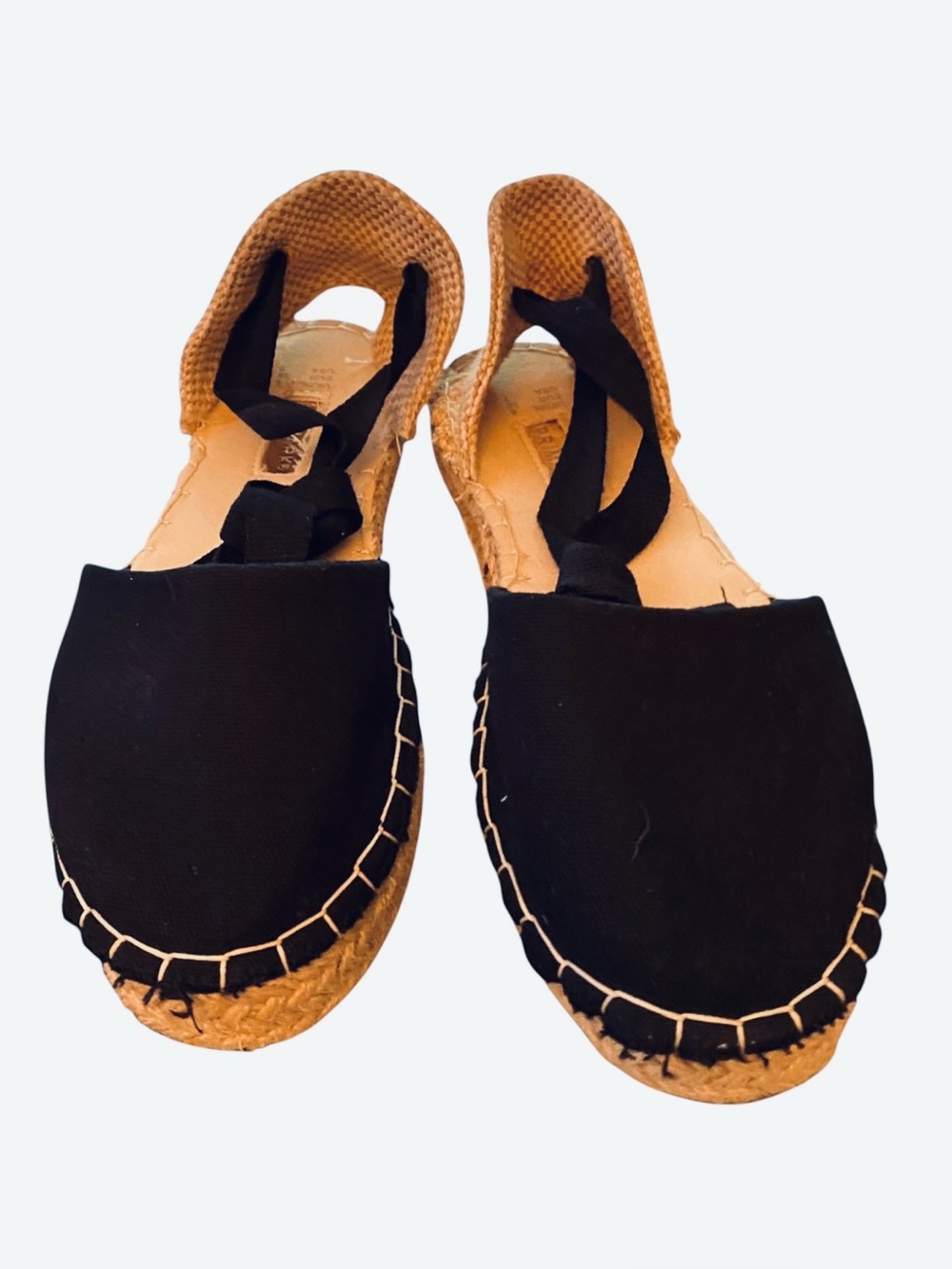 Primark Black Canvas Lace-Up Espadrille Flats Size 7